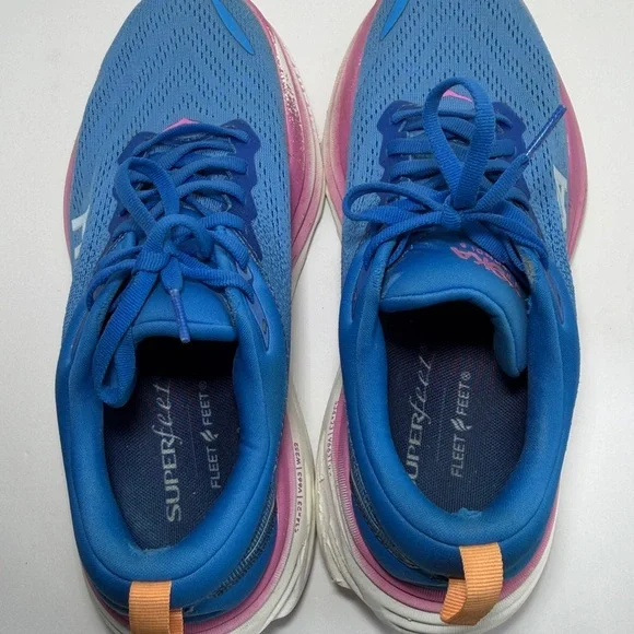 Hoka Women's Blue Running Shoes with Pink & Orange Accents Size 9.5B - Picture 7 of 8